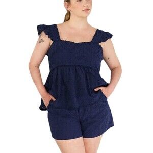 Torrid Belle Isle Eyelet Ruffle Babydoll Top Size 3 Blue Resort Vacation